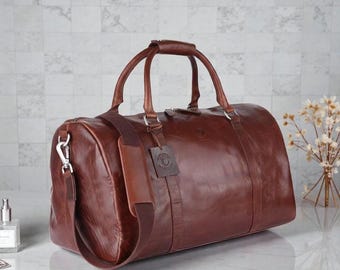 Handcrafted Leather Duffle Bag, Unisex Travel Weekender, Gym Bag, Overnight Carry on Luggage, Leather Holdall, Unique Holiday Gift for Him