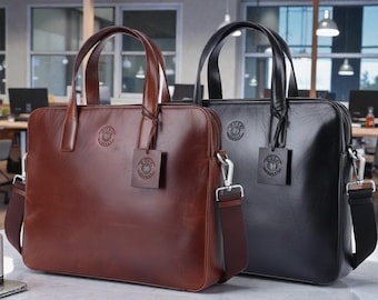 Personalized Premium Leather Briefcase for Men Messenger Bag Leather Laptop Bag Men Leather Shoulder Bag Best Valentine's Day Gift for Him