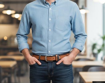 Handmade Mens Brown Leather Belt, Extra Long Real Cowhide Belt for Jeans, Everyday Belt, Birthday Gift for Dad, Unique Gift for Husband