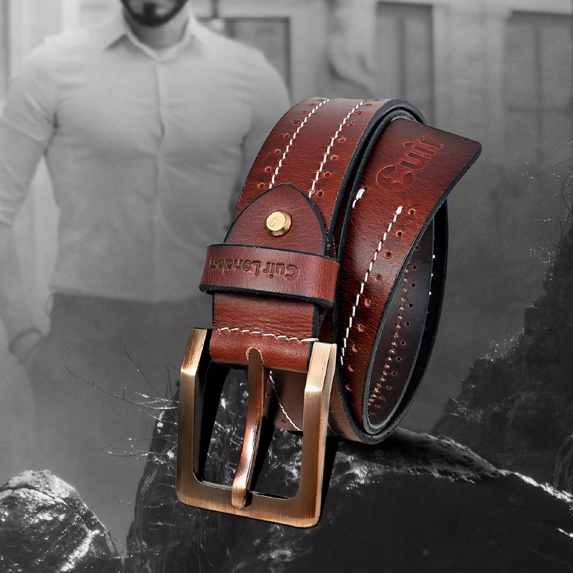 Leather Belt Mens 38mm Thick Real Cowhide Jeans Belt Heavy Duty Brown Belt UK Handmade Gift Birthday Present for Men Durable Everyday Belt