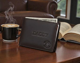 Men's Personalized Leather Bifold Wallet, Handmade Custom Engraved wallet Gift for Him, Anniversary Gift for Husband, Birthday Gift for Dad