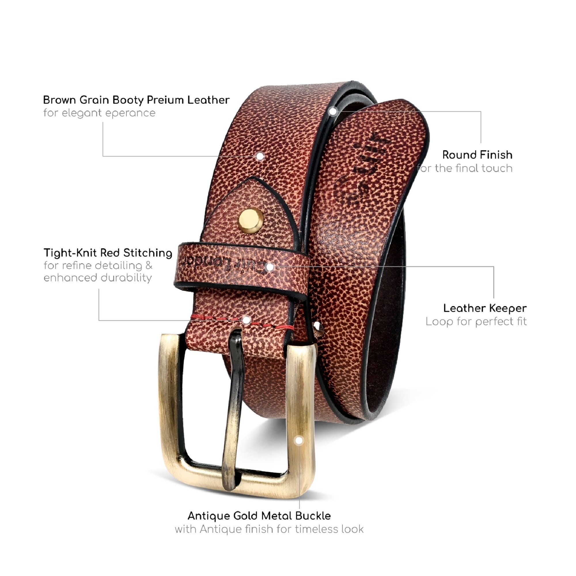Cuir London Real Leather Belt with Copper Buckle for Husband Boyfriend, Western Cowboy Belt, Gift Ideas for Him