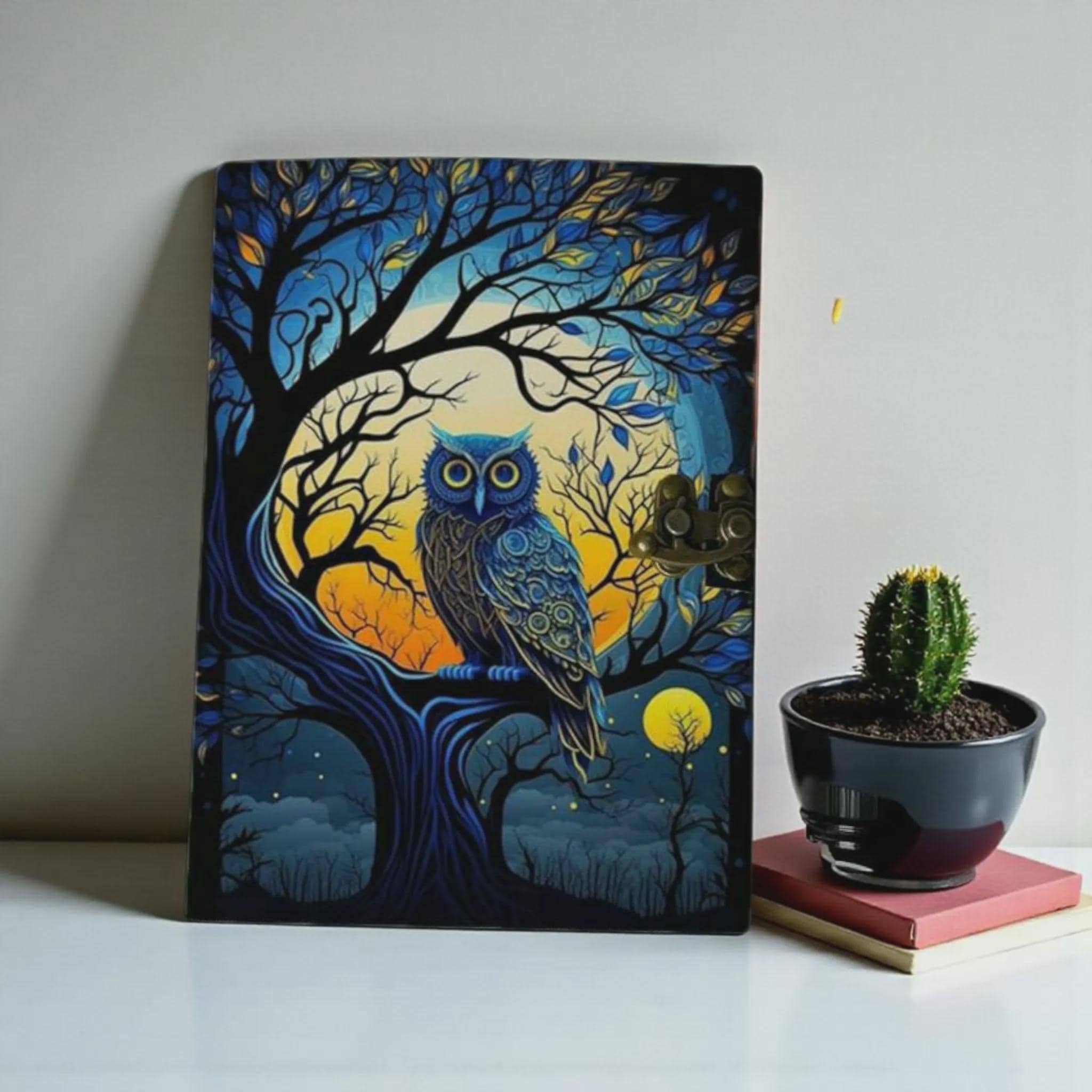 Owl Leather Grimoire Journal Book of Shadows Witchcraft Notebook Moon Phase Spell Book Blank Witch J