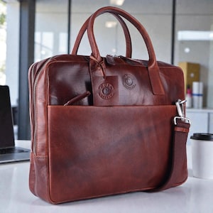 Men's Leather Laptop Bag, Full Grain Briefcase Bag, Handmade Messenger, Business Work Bag, 15.6 inch Compatible Satchel Bag Gift for Him