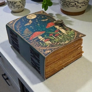 400 Pages Mushroom Leather Journal With Antique Deckle Edge Paper Personalized Gift Blank Spell Book of Shadows Wiccan Pagan Gift for Him