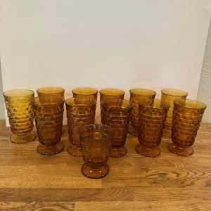 Indiana Colony Gold Glass Goblets Whitehall Pattern, Cubist Style Vintage 1970s