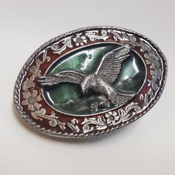 Siskiyou Vintage Metal Belt Buckle w/Eagle in Enamel (RARE) Western Style
