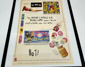 1992 Wayne's World VCR Board Game Original Ad - RARE and framed