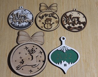 5 Christmas Ornaments l Laser cut Files l Instant Digital Download l SVG