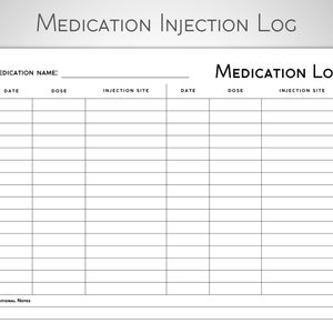 Medication Tracker Minimalist, Injection Log, Medication Log, Medication Chart Template, Medicine Injection Site, Editable Printable PDF