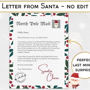 Carta de Papá Noel, Carta de Papá Noel, Carta de Papá Noel, Desde el escritorio de, Regalo de último minuto, Carta de Navidad, Descargar carta imprimible