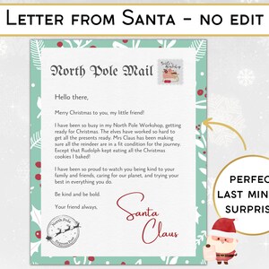 Carta de Papá Noel, Carta de Santa Claus, Carta de Navidad, Regalo de último minuto, Desde el escritorio de, Descargar carta imprimible