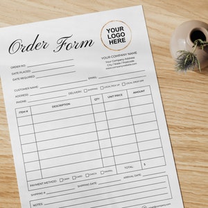 Custom Order Form Editable Template, Printable Invoice Template, Small Business Purchase Order, Work Order, Instant Download, Canva Edit