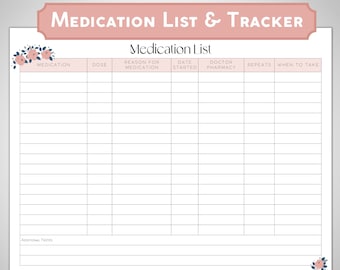 Printable Medication Tracker Daily Medication Log Medical Template