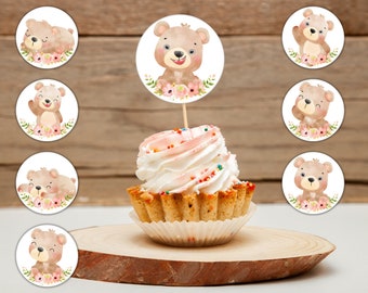 Teddy Bear Baby Shower Cupcake Toppers, We Can Bearly Wait, Baby Shower Favors For Guests, 1st Birthday Party Favors, Woodland Baby Shower