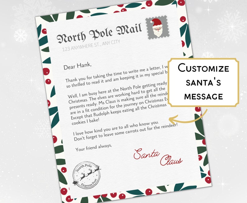 Editable Letter From Santa Santa Letter North Pole Letter - Etsy