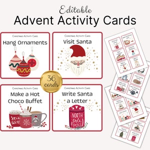 Editierbare Adventskalender Aktivitätskarten | Weihnachts-Countdown | 36 Karten plus 2 bearbeitbare Vorlagen