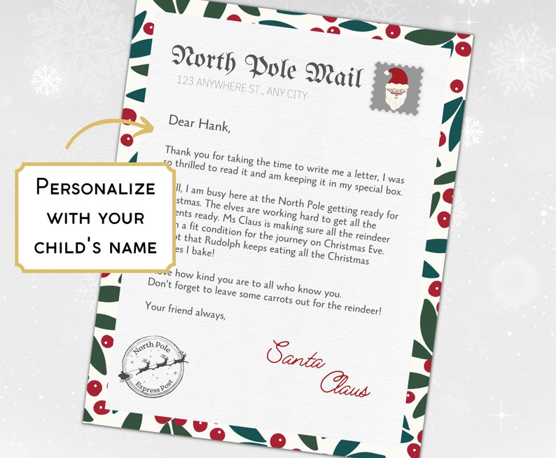 Editable Letter From Santa Santa Letter North Pole Letter - Etsy