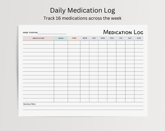 Medication Tracker Minimalist, Medication Log, Medication List, Medicine Tracker, Nursing Student or Carer Template, Editable Fillable PDF