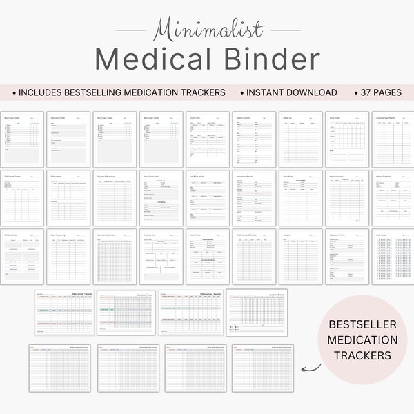 Medical Binder Printable, Medication Tracker Bundle, Blood Pressure Log, Family Healthcare Planner, ADHD Planner PDF, Doctor Appointments