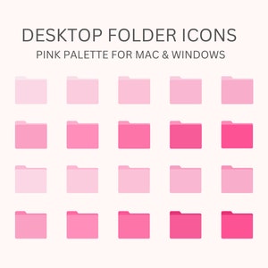May include: A set of 20 pink folder icons in various shades of pink. The icons are arranged in a grid of four rows and five columns. The icons are designed for use on desktop computers, and are compatible with both Mac and Windows operating systems.