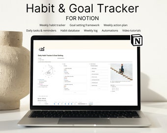 Notion Template Habit Tracker & Goal Planner, Notion Dashboard Digital Planner, All in One Daily Tracking, Minimalist Aesthetic
