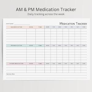 Medication Tracker Minimalist, Editable, Fillable PDF, Medicine Tracker, Medication List, Medication Log