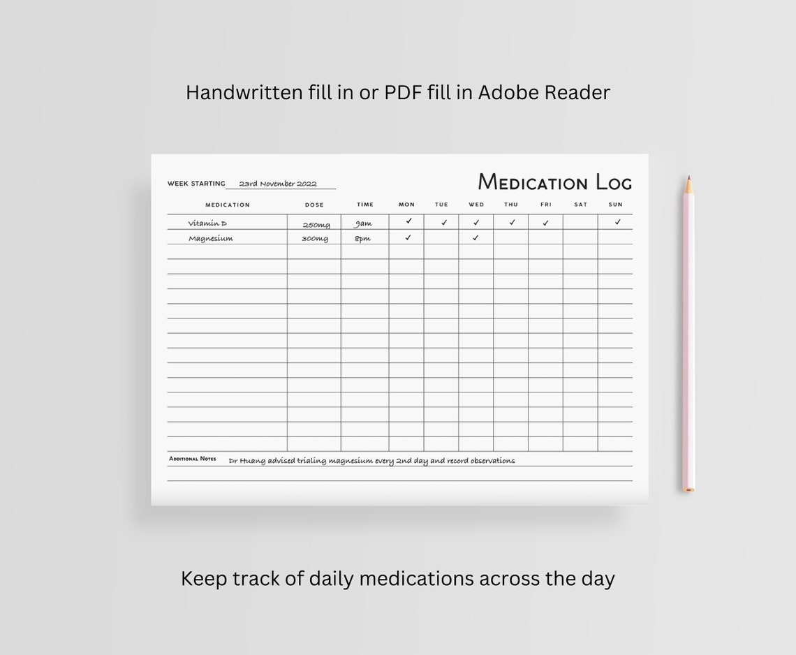 Medication Tracker Minimalist Medication Log Medication Etsy