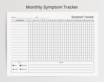 Symptom Tracker Printable, Monthly IBS Symptom Log, Chronic Pain Journal, Migraine Chart, Sleep Health Diary, Severity & Frequency Entry