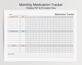 Monthly Medication Tracker, Minimalist Medication Log, Daily Medication List, Medicine Chart, AM PM Vitamin Planner, Fillable Pill Chart PDF