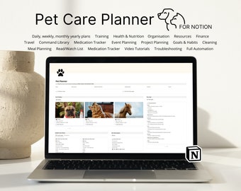 Notion huisdierplanner, Notion-sjabloon dierenverzorgingsdagboek, organisator puppy, diermedicatietracker, digitale huisdierplanner, notion-sjabloon