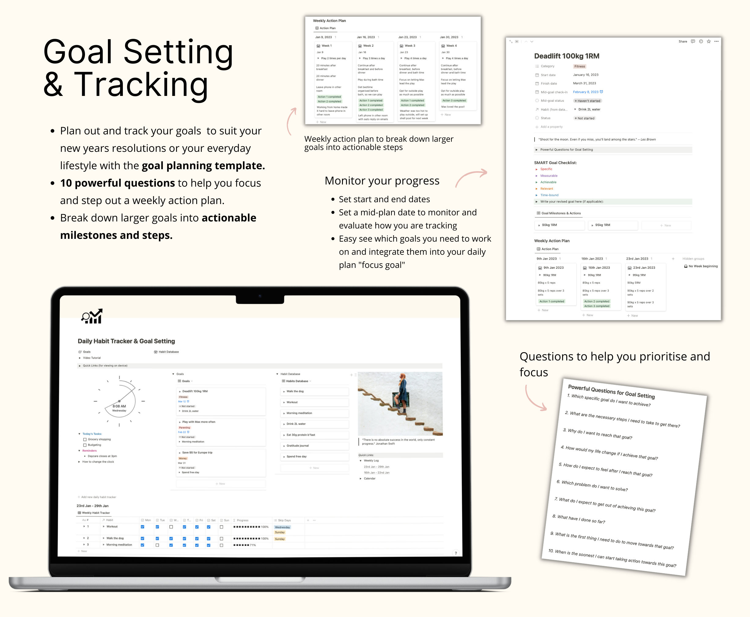 Notion Template Habit Tracker & Goal Planner, Notion Dashboard Digital ...