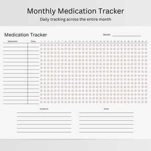 Medication Tracker Minimalist, Printable Medication List, Medication Log, Monthly Medicine Tracker, Pill Reminder, Symptom Tracker, Vitamin