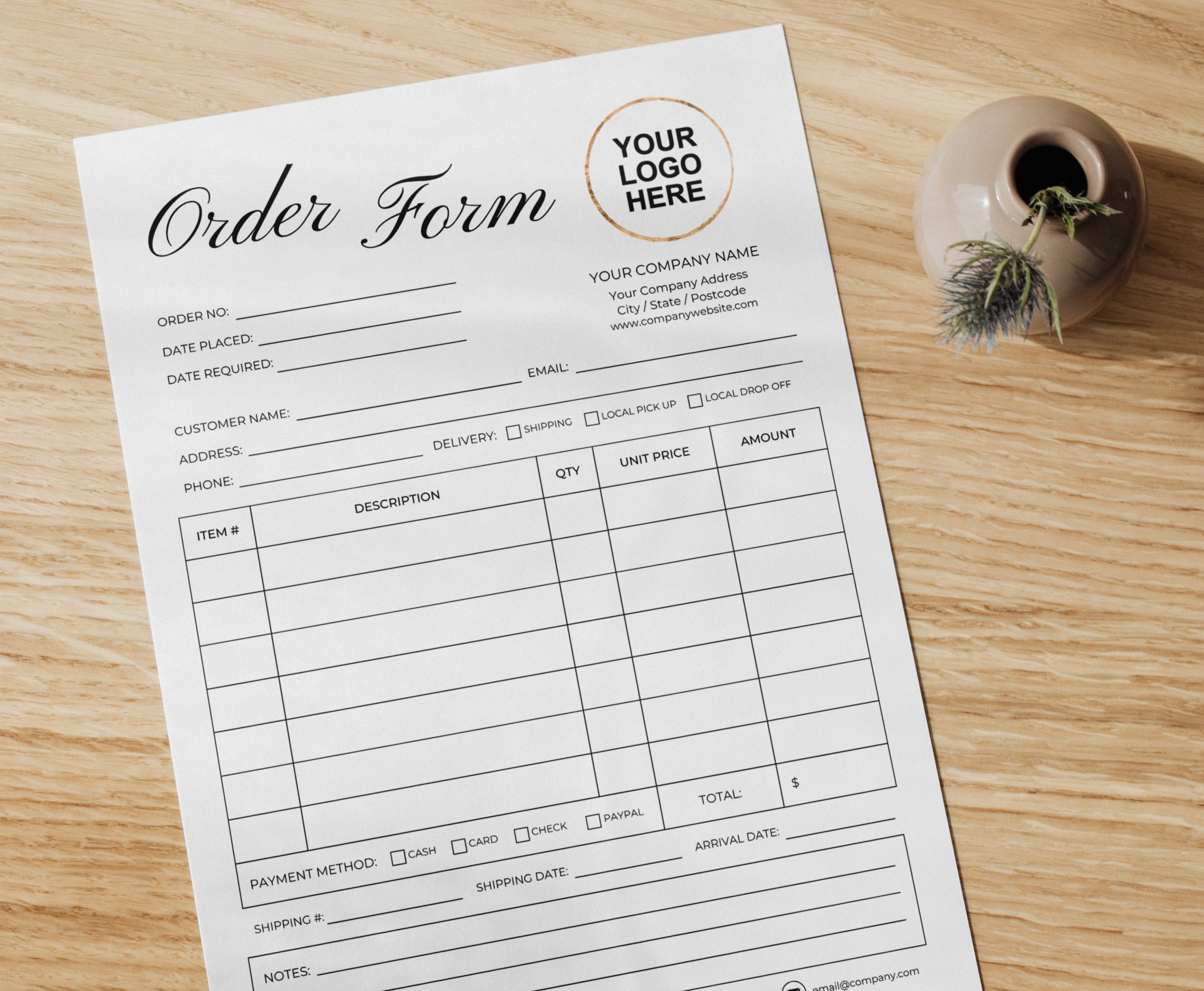 Custom Order Form Editable Template, Printable Invoice Template, Small ...