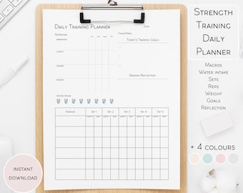 Daily Workout Planner, Fitness Journal, Strength Training Fitness Tracker, Calorie Macro Tracker, Water Bottle Tracker, Weight Lifting