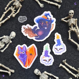 Naklejka winylowa na Halloween z nietoperzem, kotem i straszną czaszką