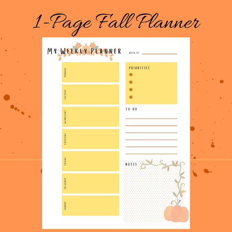 Minimalist Fall Themed Planner (1-page) - Etsy