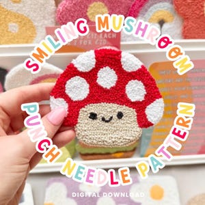 Happy Mushroom Punch Needle Pattern, Punch Needle,  PNG Pattern, Yarn Art