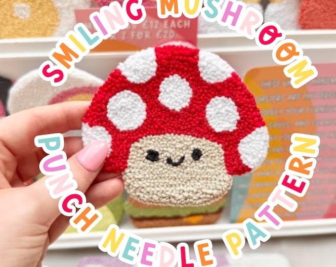Happy Mushroom Punch Needle Pattern, Punch Needle,  PNG Pattern, Yarn Art