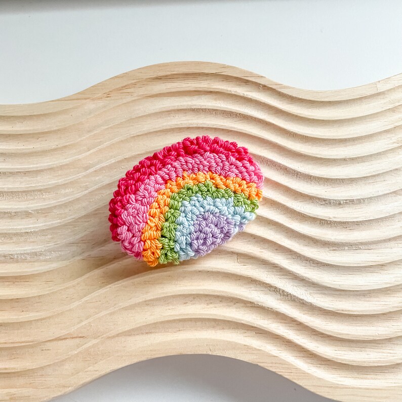 Handmade Hair Clip, Rainbow, Punch Needle, Handmade Hair Barette, Hair