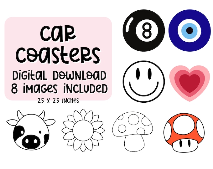 8 punch needle car coaster templates, punch needle pattern, punch needle,  PNG Pattern, Yarn Art