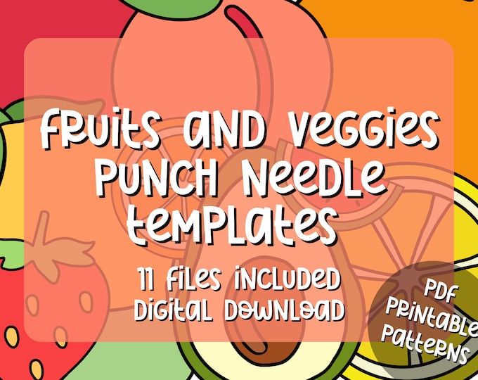 11 Assorted Fruits and Veggies Punch Needle Templates, Mug Rug, Punch Needle Pattern, Punch Needle, , PNG Pattern, Yarn Art