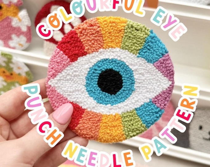 Colourful Eye Punch Needle Pattern, Punch Needle,  PNG Pattern, Yarn Art