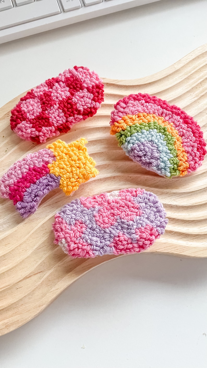 Handmade Hair Clip, Rainbow, Punch Needle, Handmade Hair Barette, Hair