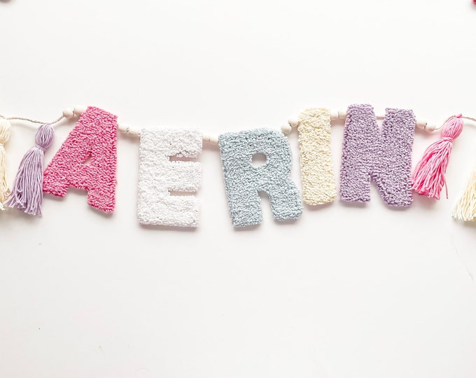 Children's Personalised Garland, Handmade Baby Gift, Punch Needle Bunting, New Baby, Custom Gift Idea, Baby Girl, Baby Boy, Baby Shower Gift