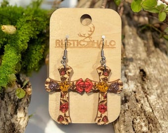Floral Cross Dangle Earrings