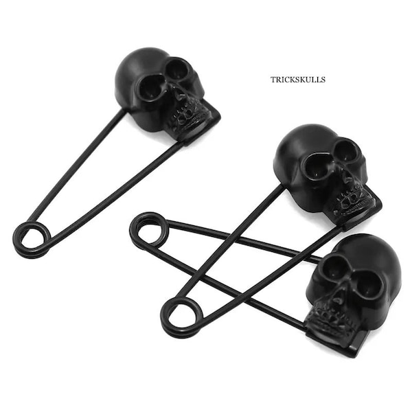 3 Black Skeleton Skull Safety Pins Clothing Utility Crafts DIY Biker Punk Gothic Skulls