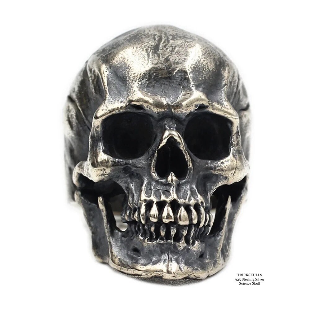925 Sterling Silver Science Skull Retro Biker Punk Gothic Ring Sizes 10 11