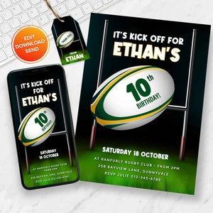 Rugby Birthday Invite, Rugby Editierbare Vorlage, Südafrika Rugby Theme
