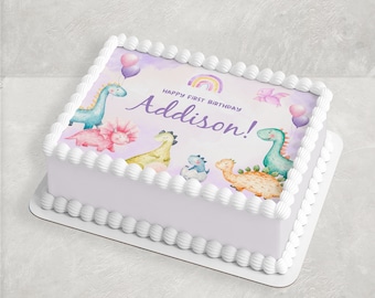Girls Dinosaur Birthday Cake Topper: Edible Party Decoration (Digital Download)